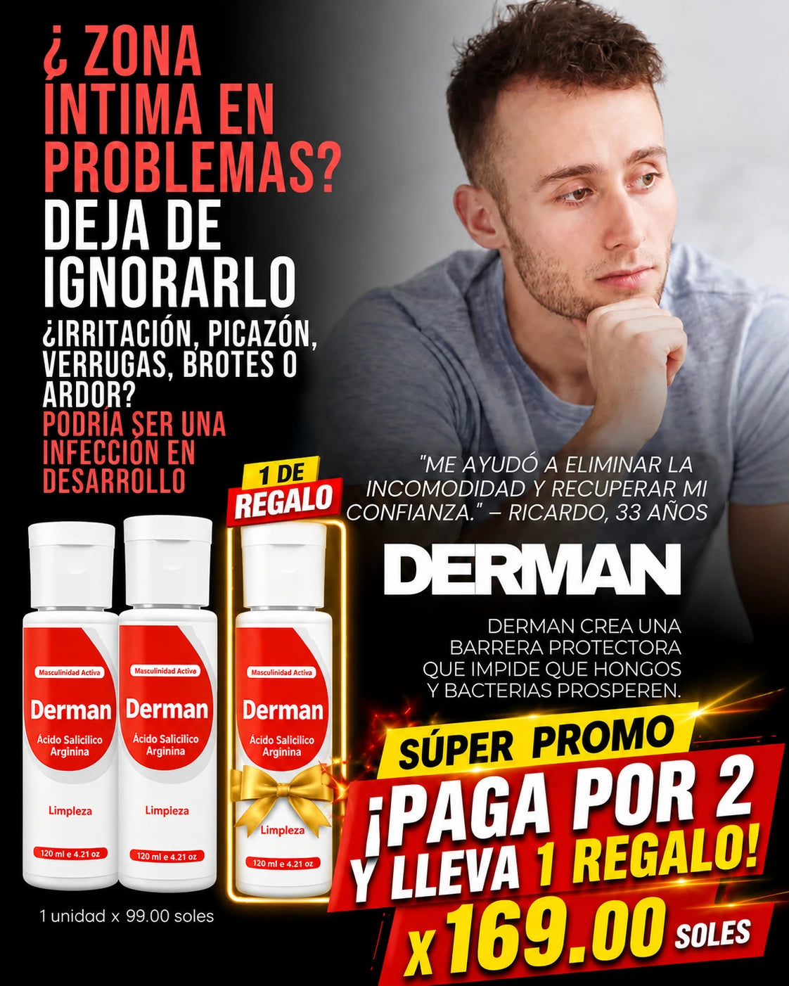 DERMAN ÍNTIMO - El tratamiento masculino que va al grano: eficaz, seguro y discreto.