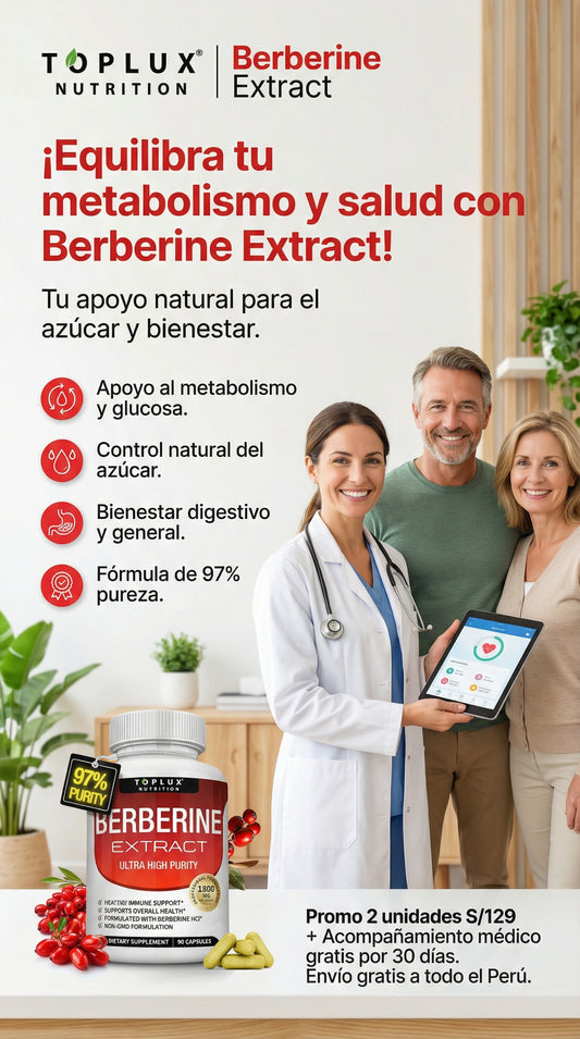 PACK 2 BERBERINE EXTRACT TOPLUX + ACOMPAÑAMIENTO EN SALUD 30 DIAS
